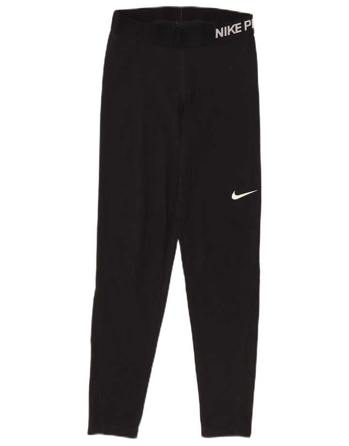 Nike Womens Dri Fit Graphic Leggings UK 12 Medium Black Polyester