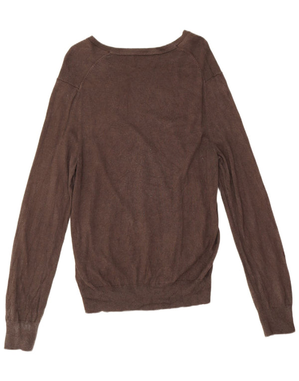 Banana Republic Mens V-Neck Jumper Sweater Medium Brown Silk