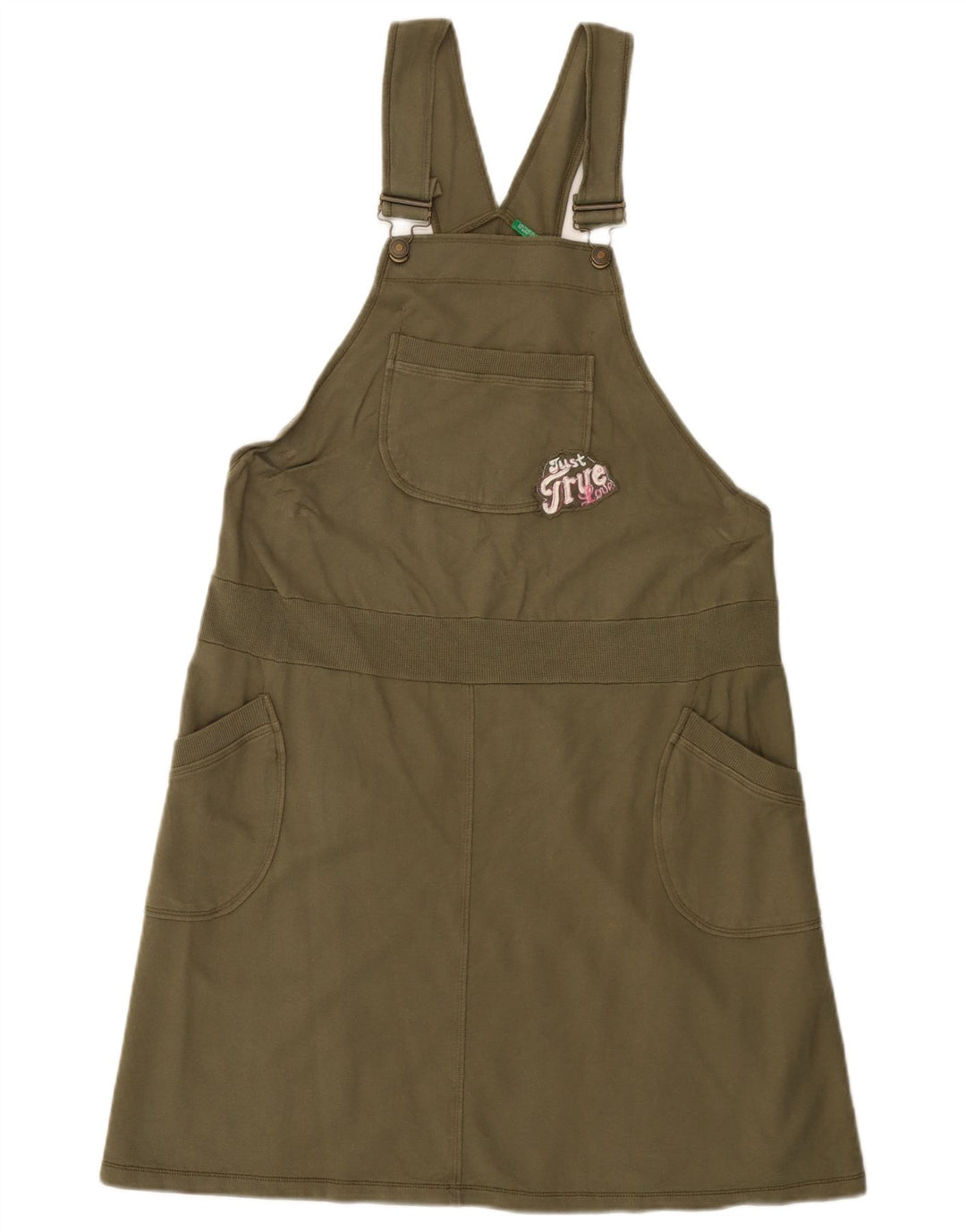 BENETTON Womens Dungaree Dress UK 14 Medium Khaki