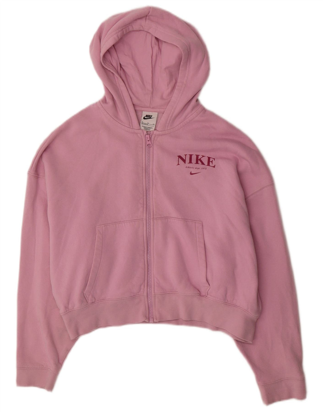 NIKE Girls Oversized Crop Graphic Zip Hoodie Sweater 13-14 Years XL Pink