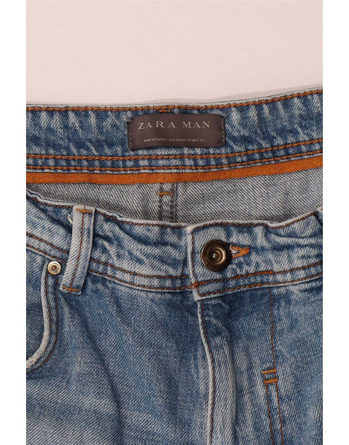 Zara Mens Distressed Denim Shorts EU 42 Large W32 Blue