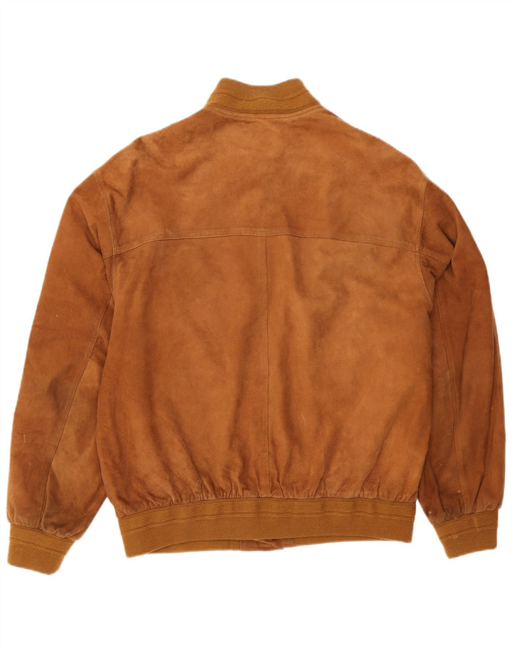 Vintage Mens Suede Bomber Jacket IT 56 3XL Brown Leather