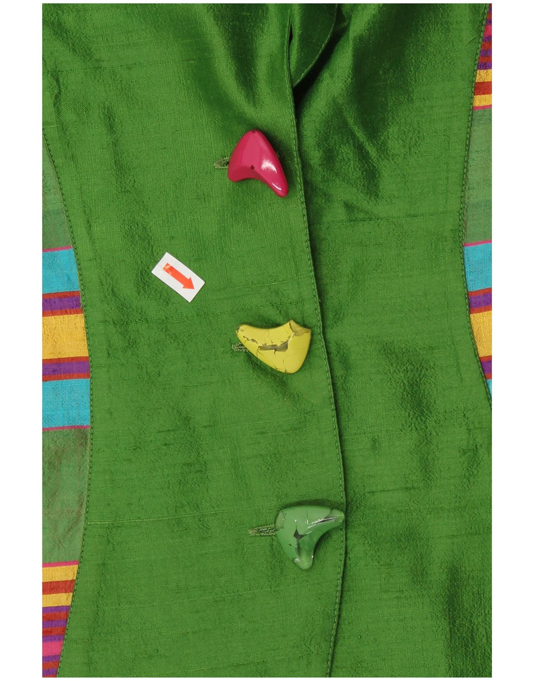 VINTAGE Womens Short Sleeve Cardigan Top UK 12 Medium Green Striped Retro