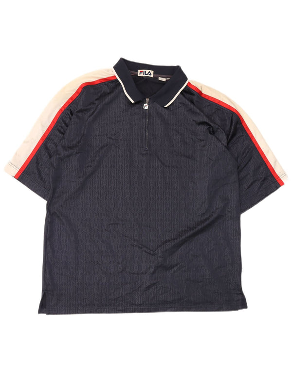 FILA Mens Polo Shirt 2XL Navy Blue Geometric Polyester