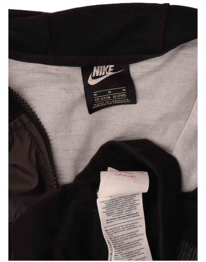 NIKE Boys Zip Hoodie Sweater 10-11 Years Medium Black Colourblock Cotton