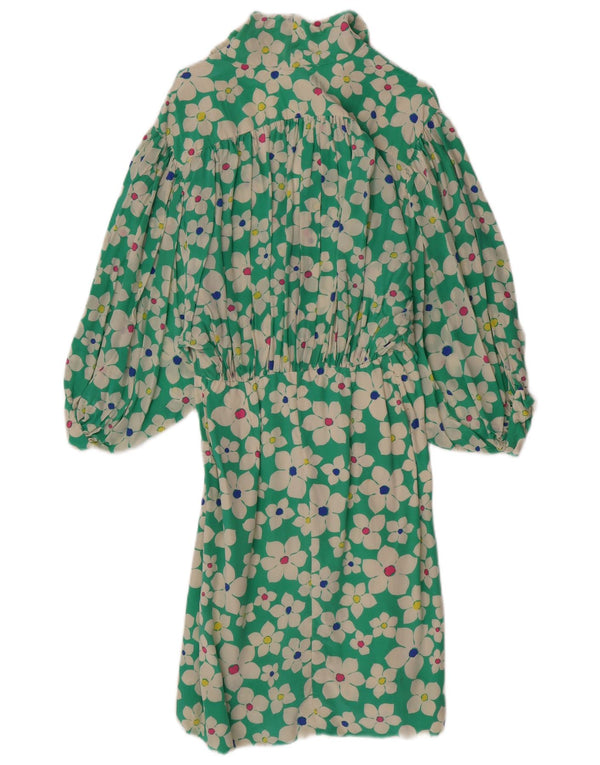 Vintage Womens 3/4 Sleeve A-Line Dress UK 4 XS Green Floral