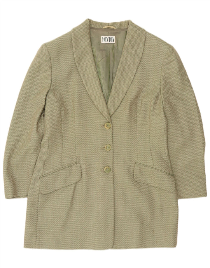 Vintage Womens Longline 3 Button Blazer Jacket IT 48 XL Khaki Chevron