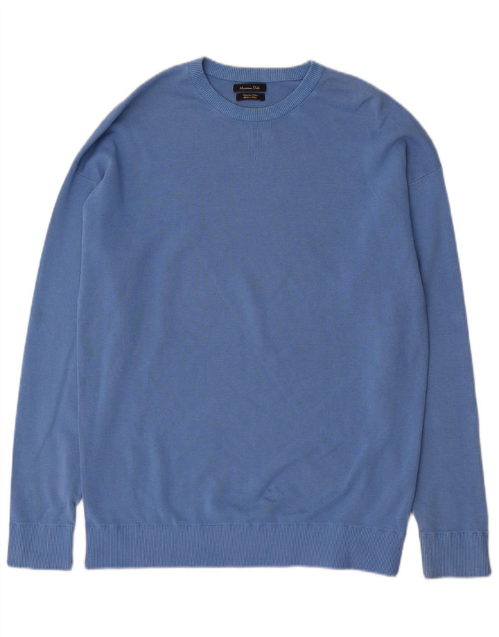 Massimo Dutti Mens Crew Neck Jumper Sweater Medium Blue Cotton