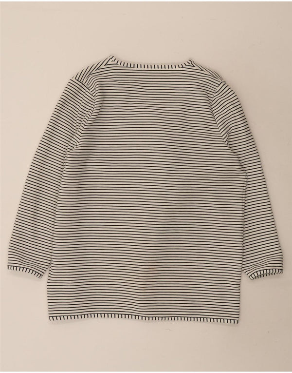 Jaeger Womens Open Cardigan Sweater UK 16 Large White Striped Cotton
