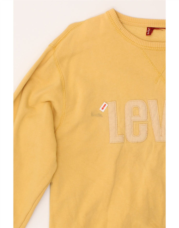 LEVI'S Womens Graphic Sweatshirt Jumper UK 14 Medium Yellow Cotton Vintage Levi's and Second-Hand Levi's from Messina Hembry 