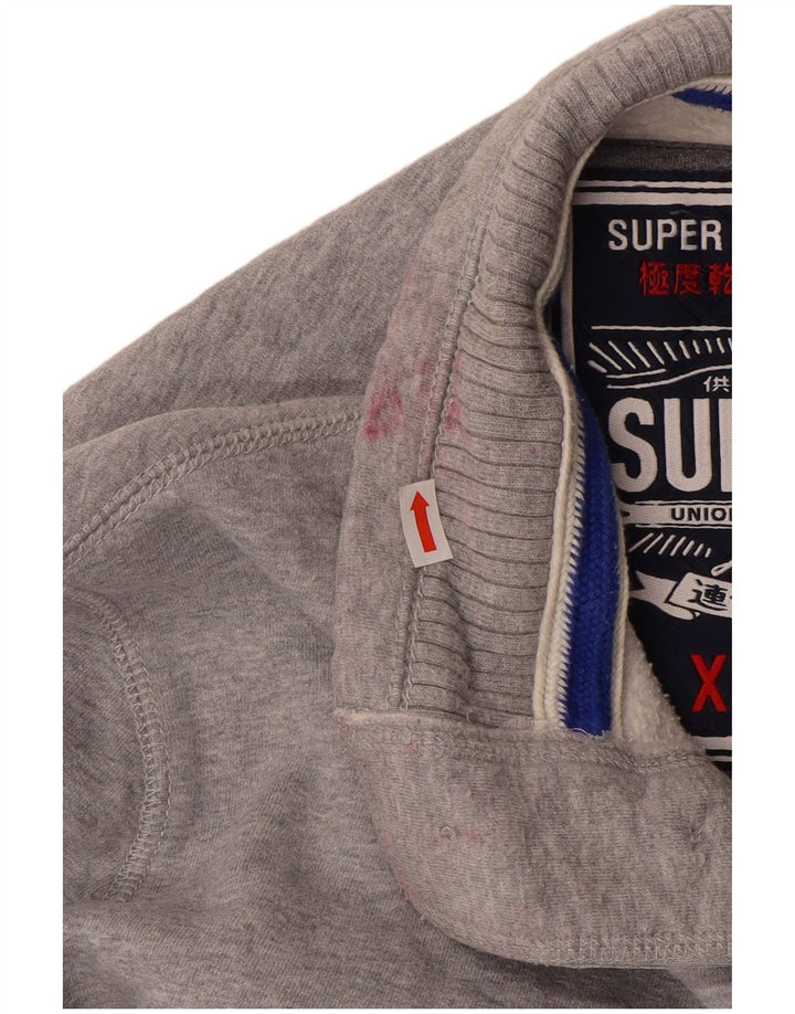 SUPERDRY Mens Graphic Button Neck Sweatshirt Jumper 2XL Grey Flecked