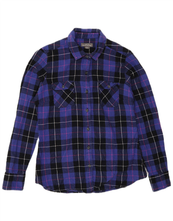 Eddie Bauer Womens Flannel Shirt UK 10 Small Purple Check Cotton