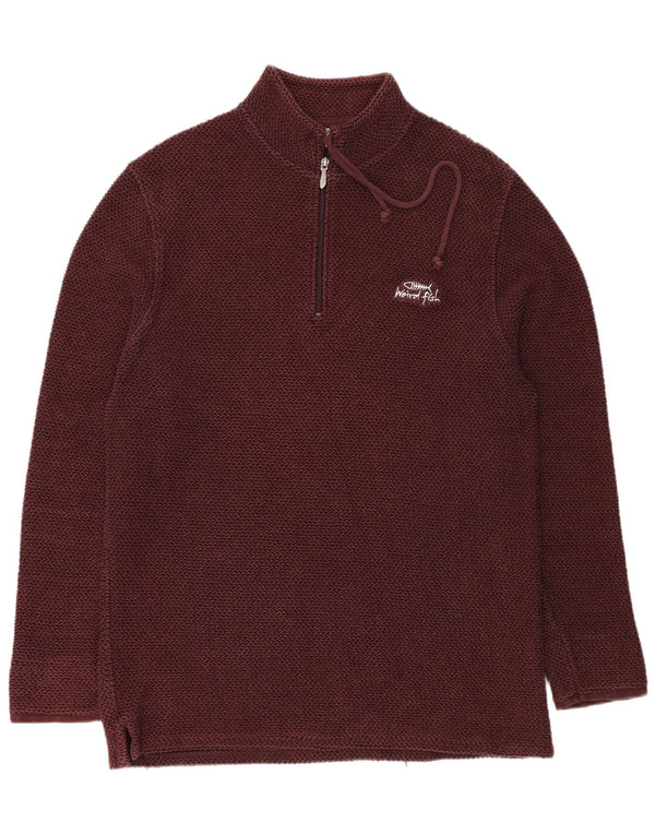 WEIRD FISH Mens Zip Neck Sweatshirt Jumper XL Burgundy Cotton