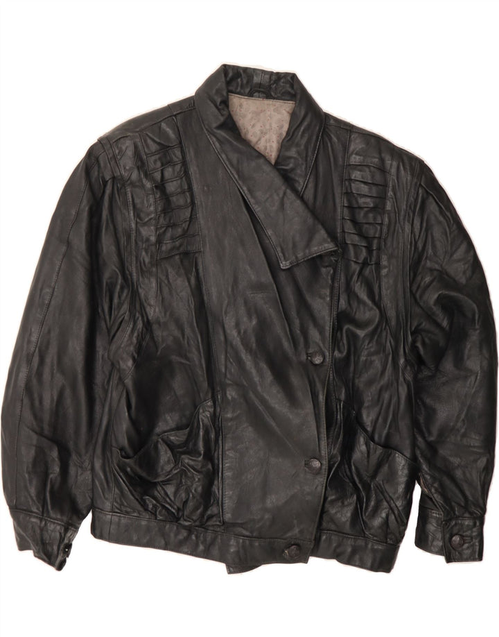 VINTAGE Womens Leather Jacket IT 48 XL Black Leather Vintage Vintage and Second-Hand Vintage from Messina Hembry 