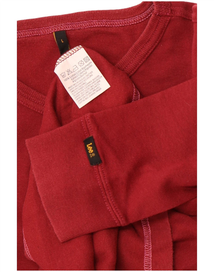 LEE Womens Top Long Sleeve UK 16 Large Red Cotton