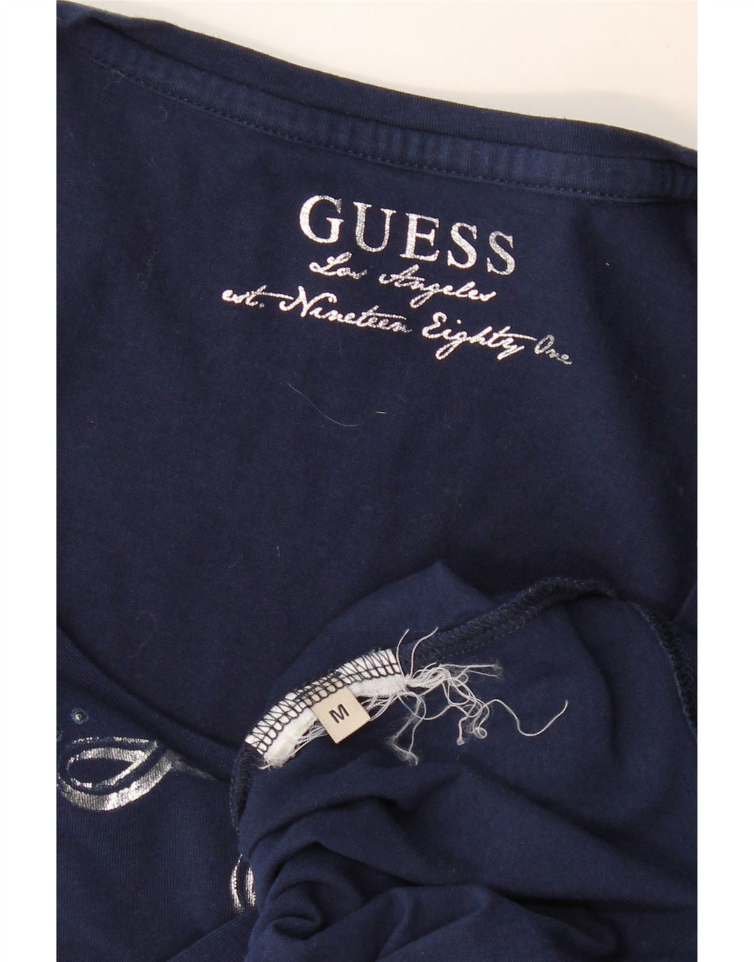 Guess Womens Graphic T-Shirt Top UK 12 Medium Navy Blue