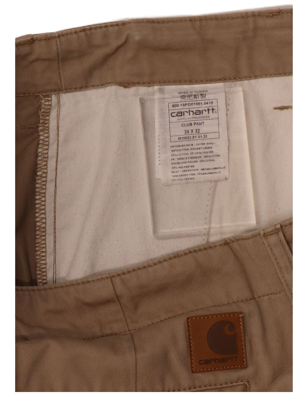 CARHARTT Mens Slim Chino Trousers W34 L32 Beige Cotton