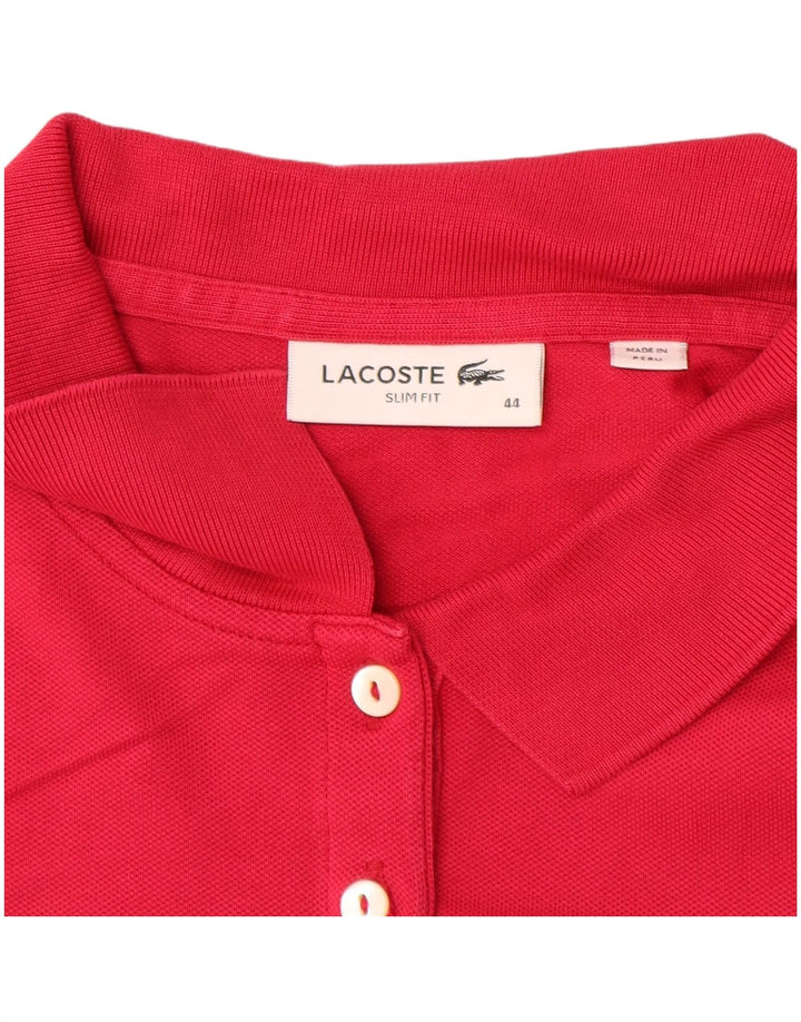 LACOSTE Womens Slim Fit Long Sleeve Polo Shirt Size 44 Large Pink Cotton