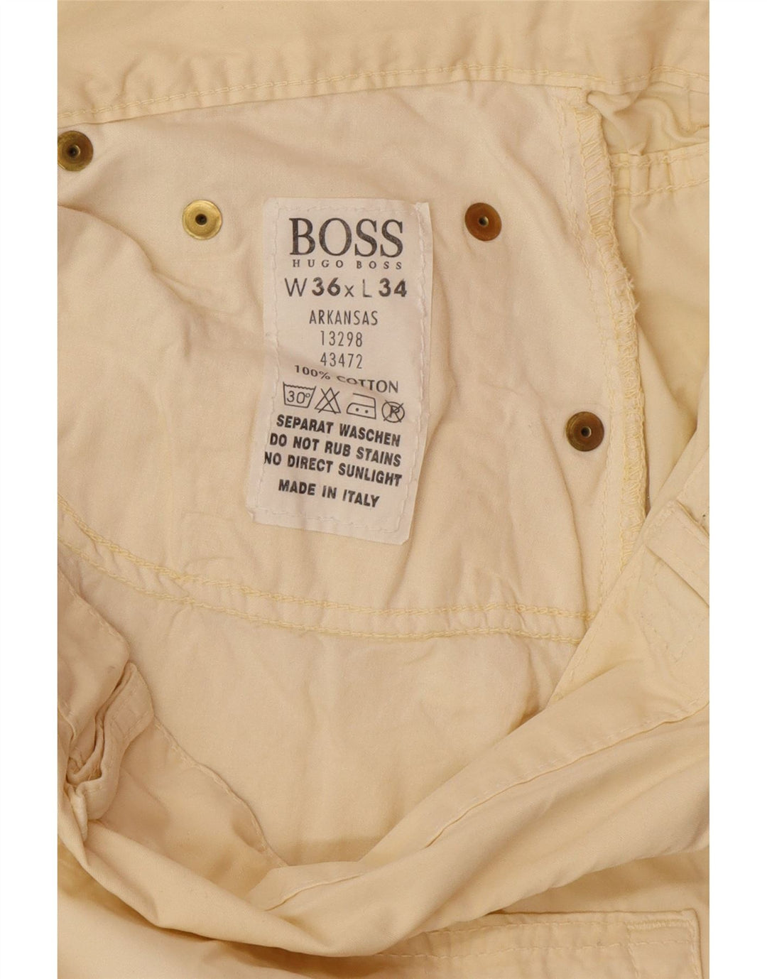 HUGO BOSS Mens Arkansas Straight Casual Trousers W36 L34 Off White Cotton