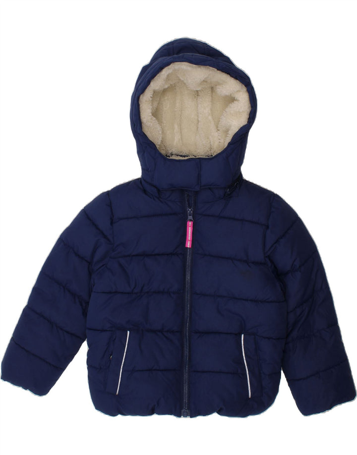 BODEN Girls Hooded Padded Jacket 2-3 Years Navy Blue Polyester Vintage Boden and Second-Hand Boden from Messina Hembry 