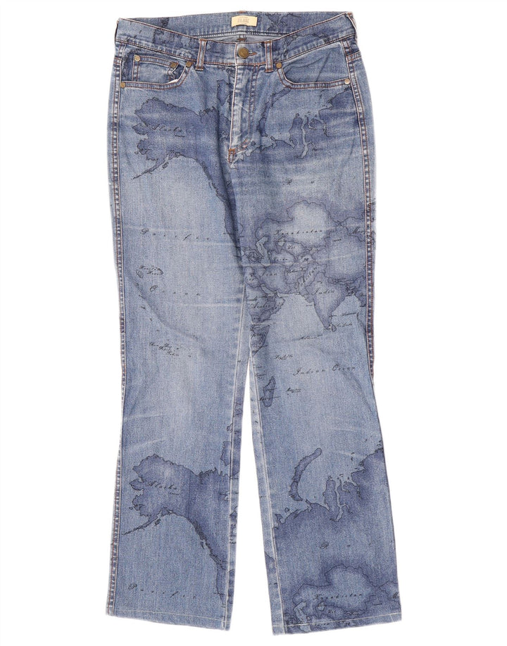 ALVIERO MARTINI Womens Graphic Bootcut Jeans W27 L27 Blue Cotton