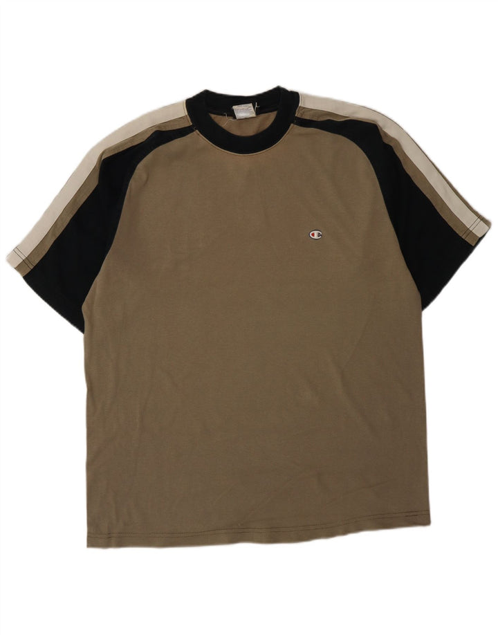 CHAMPION Mens T-Shirt Top Medium Brown Colourblock Cotton
