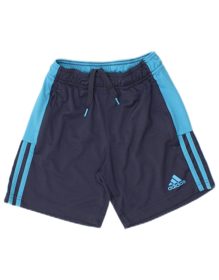 Adidas Boys Sport Shorts 9-10 Years Navy Blue Colourblock Polyester