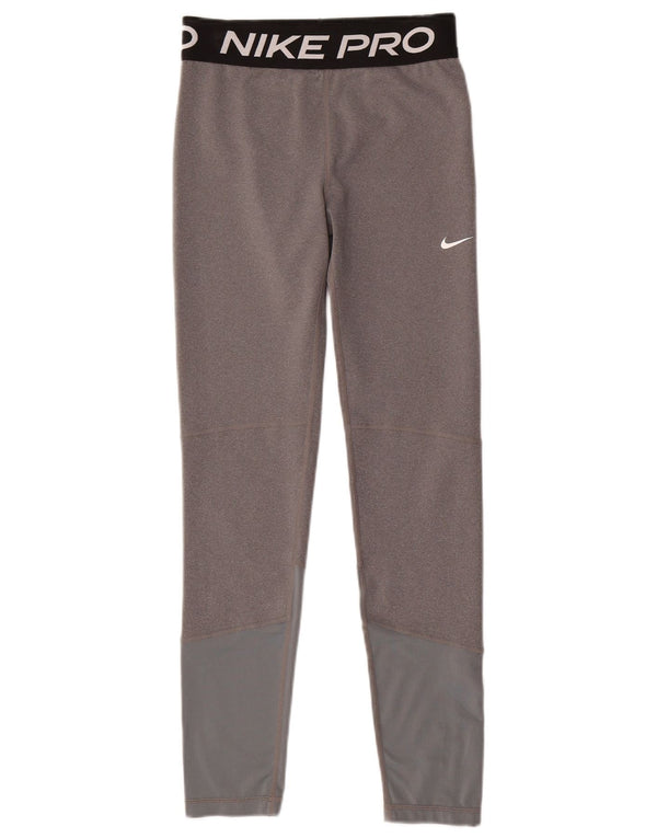 Nike Girls Dri Fit Graphic Leggings 13-14 Years XL Grey Colourblock