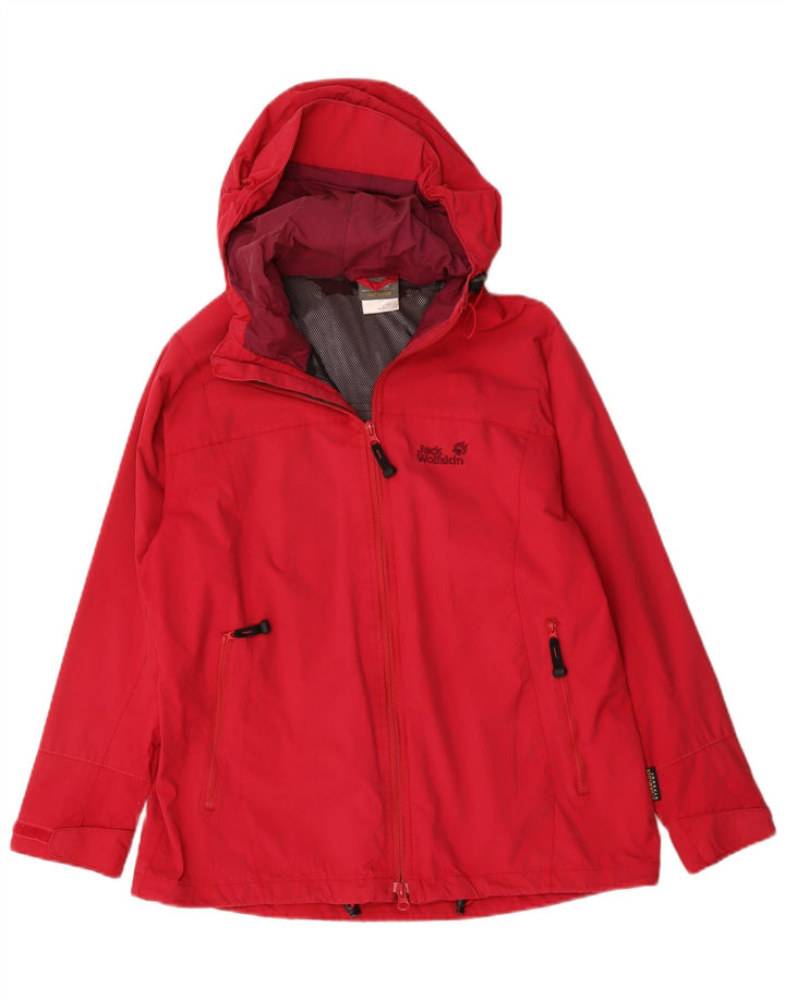 Jack Wolfskin Womens Hooded Rain Jacket UK 16 Large  Red Polyamide