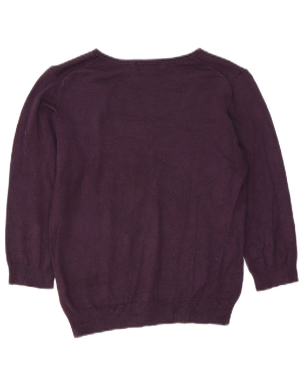 Marks & Spencer Womens 3/4 Sleeve V-Neck Jumper Sweater UK 12 Medium Purple
