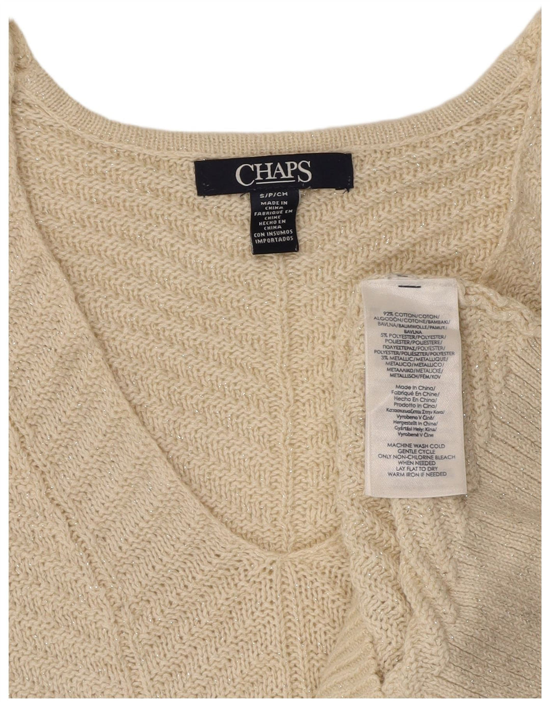CHAPS Womens V-Neck Jumper Sweater UK 10 Small Off White Cotton