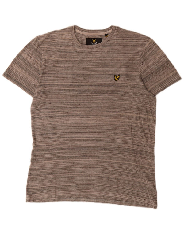 Lyle & Scott Mens T-Shirt Top Medium Grey Pinstripe Cotton