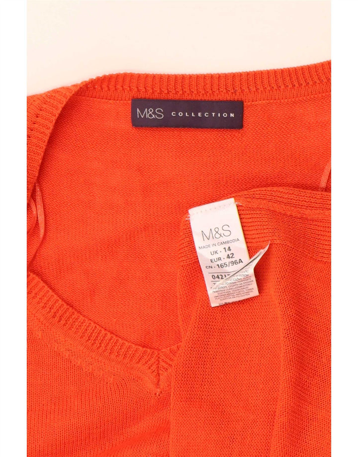 Marks & Spencer Womens Oversized V-Neck Jumper Sweater UK 14 Large Orange