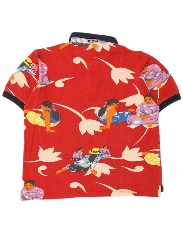 Johnny Lambs Mens Graphic Polo Shirt Large Red Floral Cotton