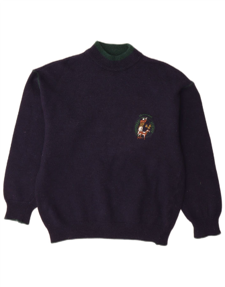 Vintage Mens Turtle Neck Jumper Sweater Medium Navy Blue Alpaca Wool