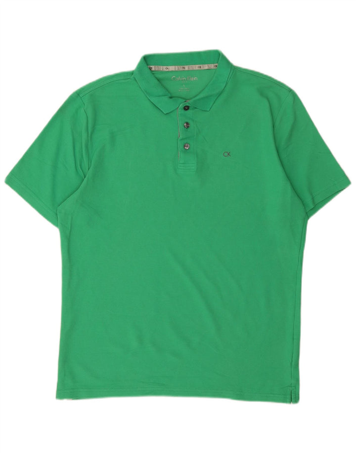 CALVIN KLEIN Mens Polo Shirt Large Green Cotton