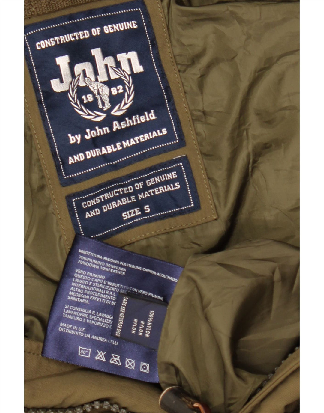 JOHN ASHFIELD Mens Hooded Padded Coat UK 36 Small Khaki Nylon