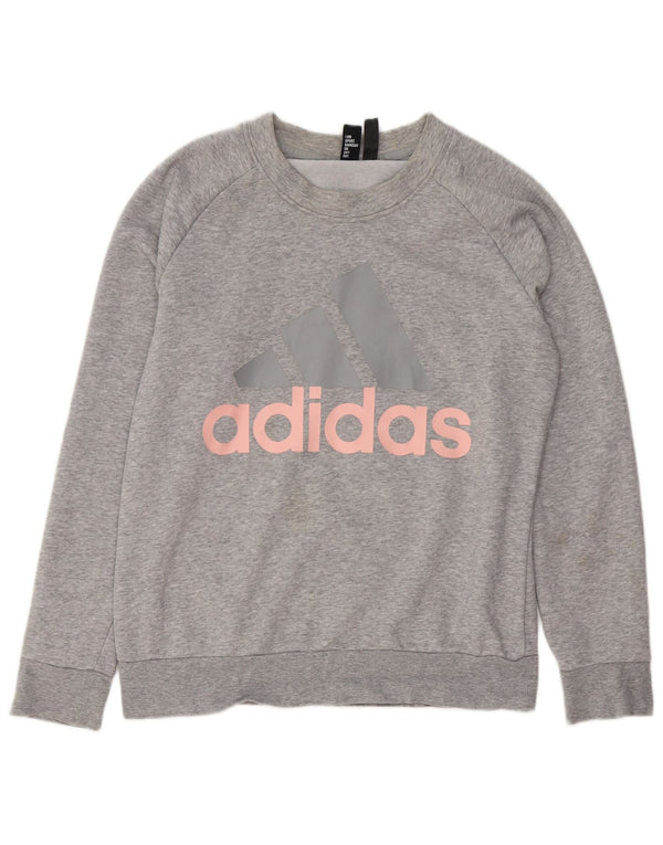 ADIDAS Womens Graphic Sweatshirt Jumper UK 14/16 Large Grey Cotton