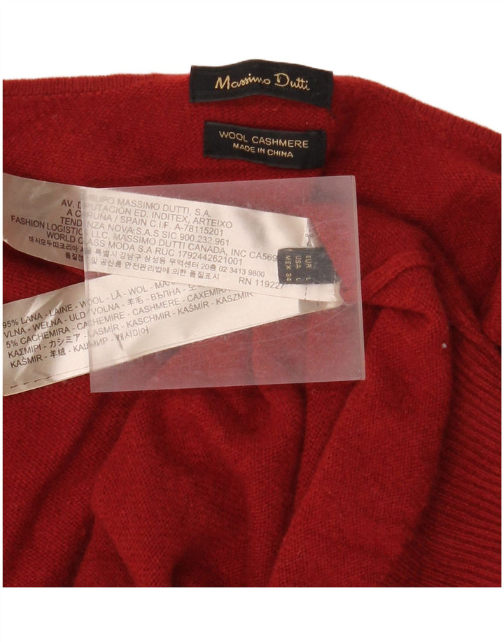 MASSIMO DUTTI Womens V-Neck Jumper Sweater UK 14 Large Red Wool