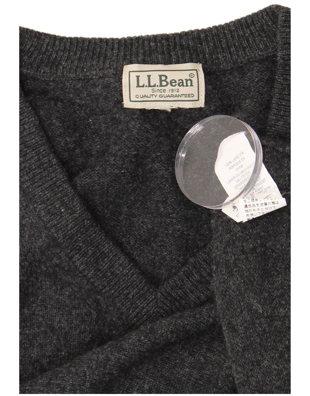 L.L.BEAN Womens V-Neck Jumper Sweater UK 16 Large Grey Wool
