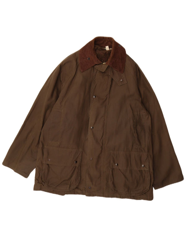 Vintage Mens Loose Fit Waxed Cotton Jacket UK 36 Small Khaki Polyester