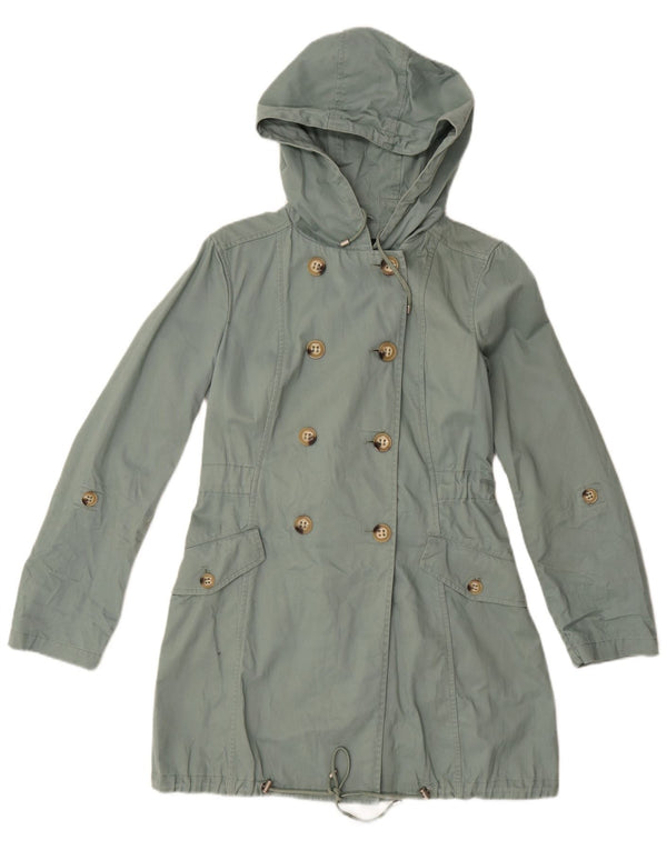 Benetton Womens Hooded Parka Jacket IT 42 Medium Green Cotton
