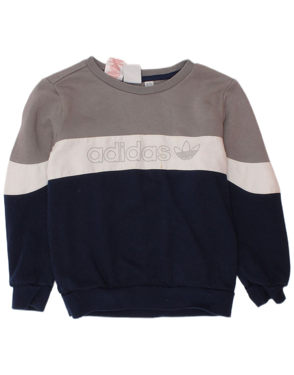 Adidas Boys Graphic Sweatshirt Jumper 7-8 Years Navy Blue Colourblock