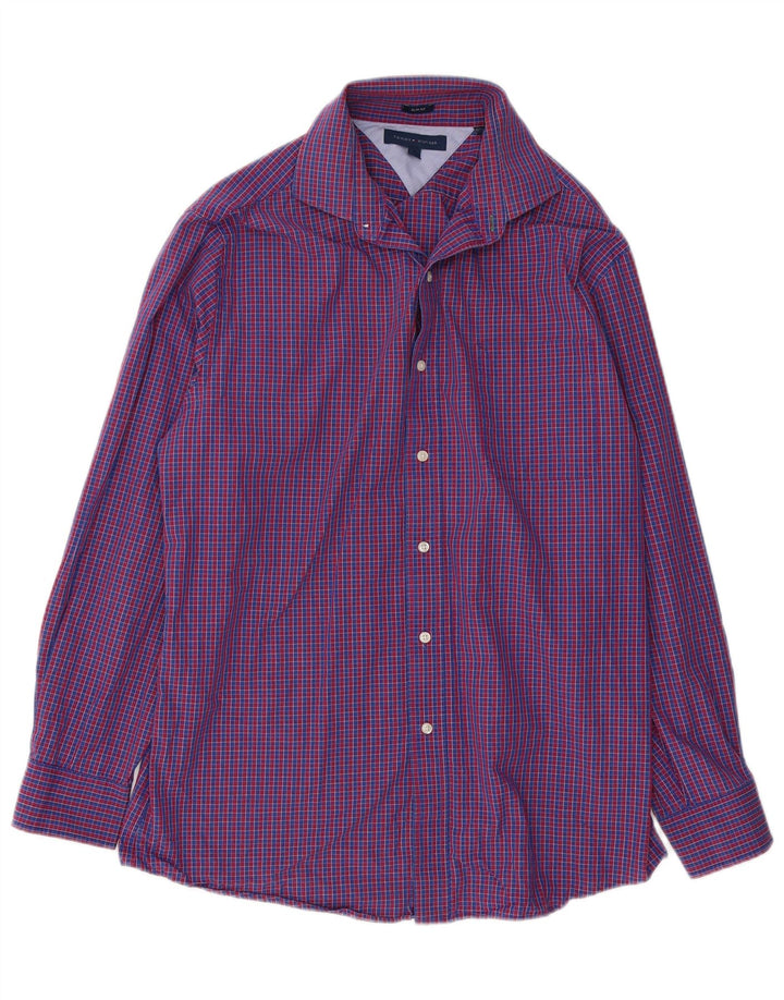 Tommy Hilfiger Mens Slim Fit Shirt Size 16 Large Blue Check Cotton