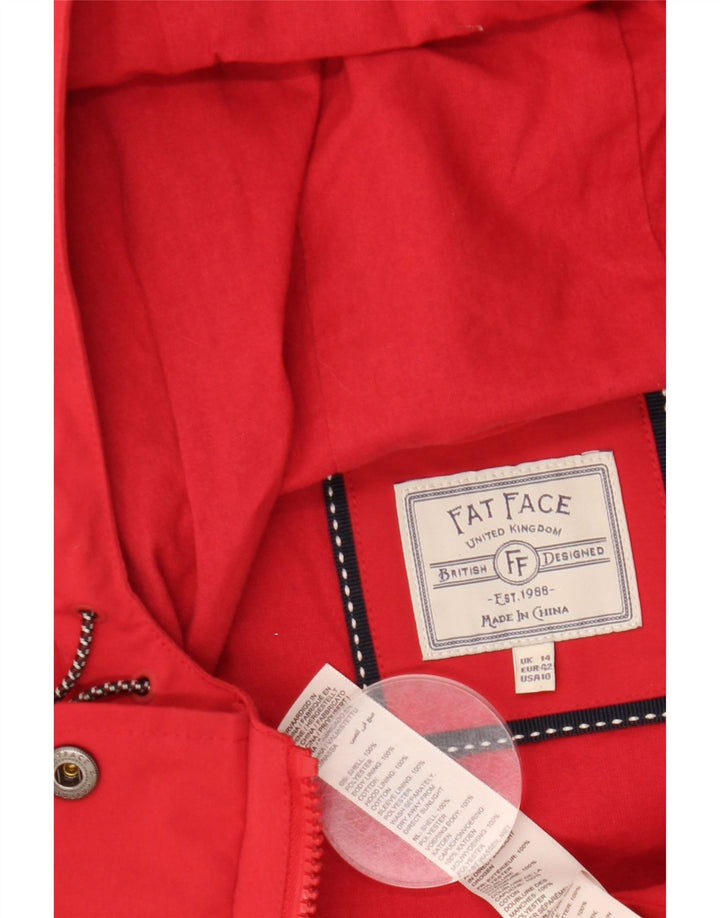 Fat Face Womens Hooded Parka Jacket UK 14 Large Red Polyester