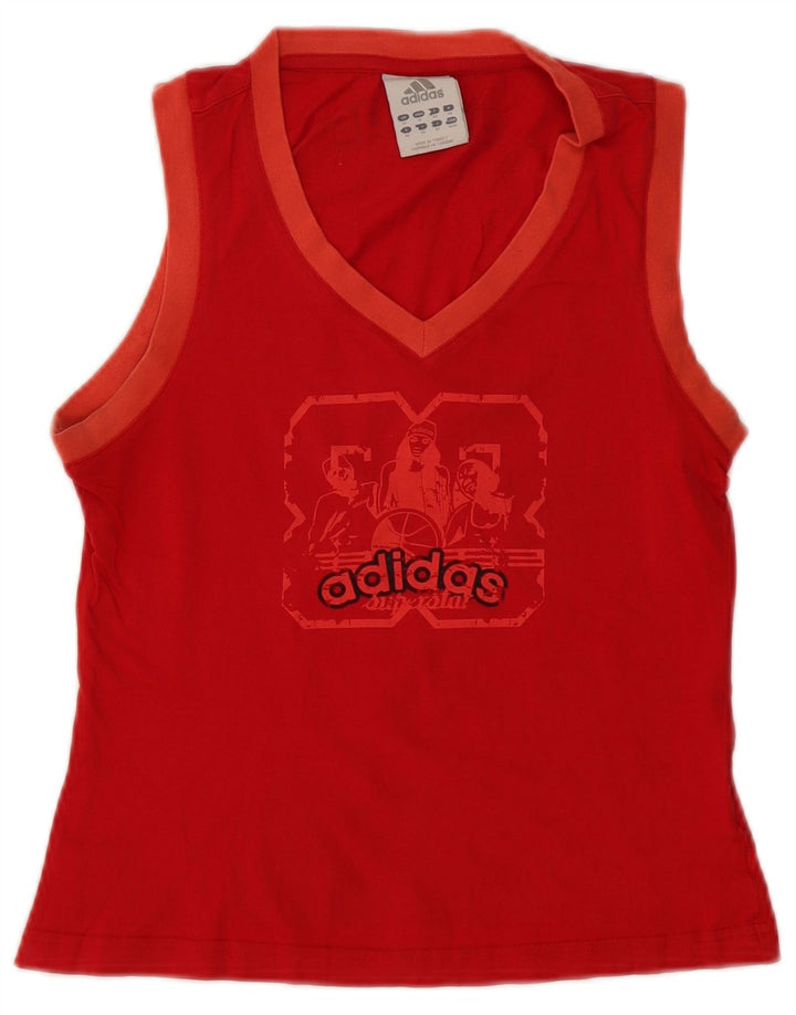 Adidas Womens Graphic Vest Top UK 14 Medium  Red Cotton
