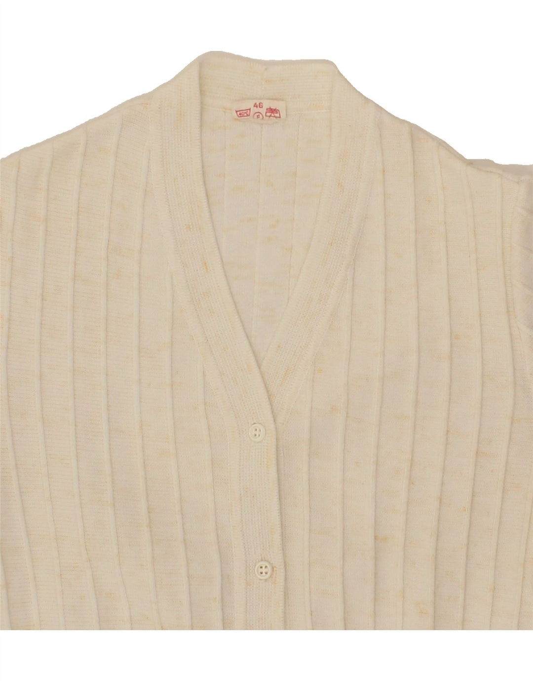 VINTAGE Womens Short Sleeve Cardigan Sweater IT 46 Large Beige Polyester Vintage Vintage and Second-Hand Vintage from Messina Hembry 