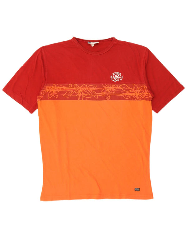 Asics Mens Graphic T-Shirt Top Large Orange Colourblock