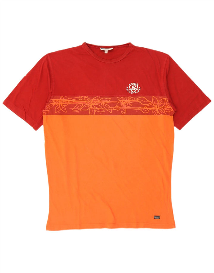 Asics Mens Graphic T-Shirt Top Large Orange Colourblock