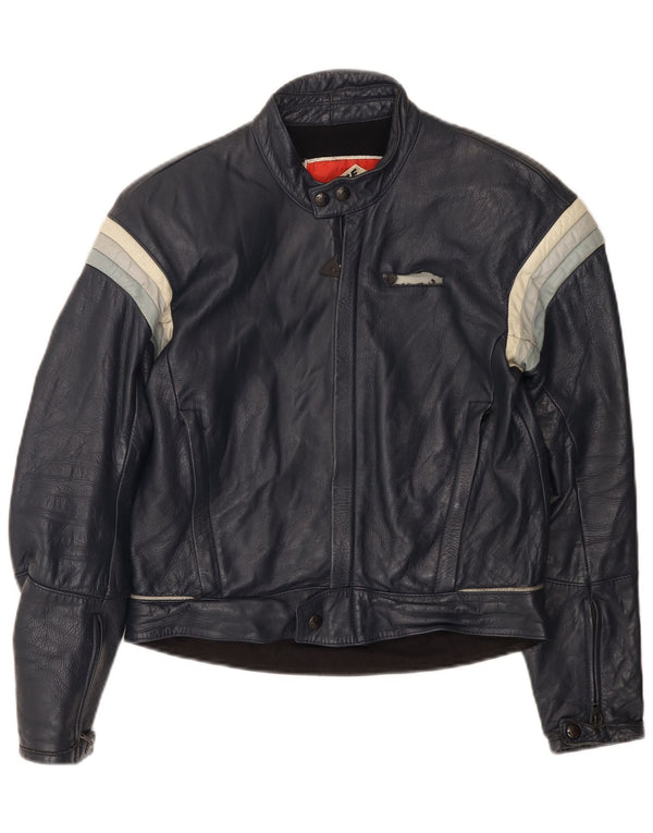 Dainese Mens Leather Racer Jacket IT 50 Medium Navy Blue Colourblock